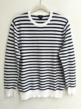 J Crew Striped Cotton Garter-stitch Crewneck Sweater Navy White Nautical Men’s M